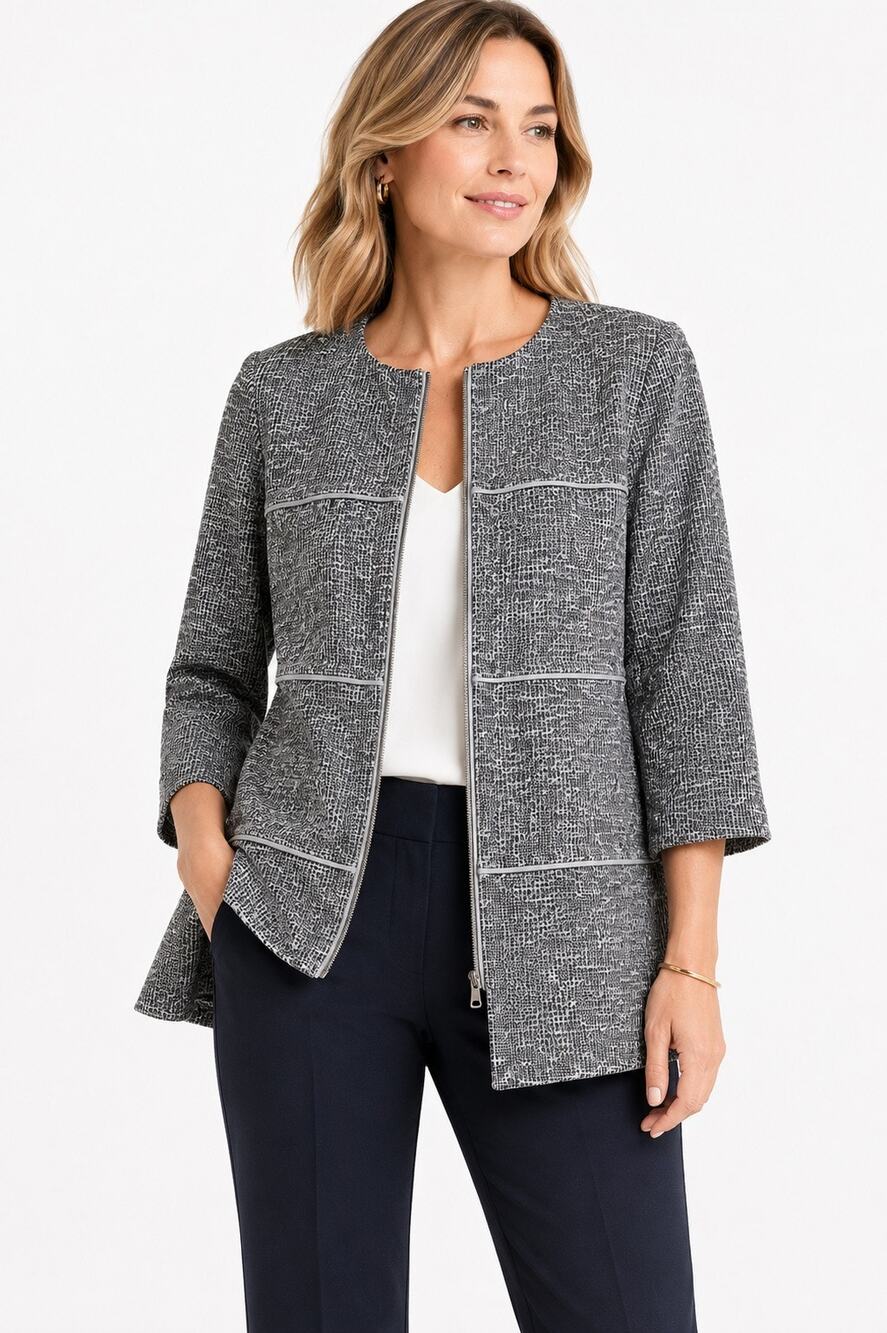 Cabi 5299 The Times Jacket Blazer Gray Textured Open Front Size Small